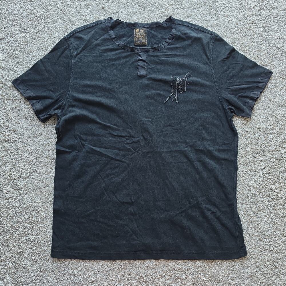 Polo Ralph Lauren Mens XL Black Gothic RL Crest Henley Neck T-Shirt Cotton